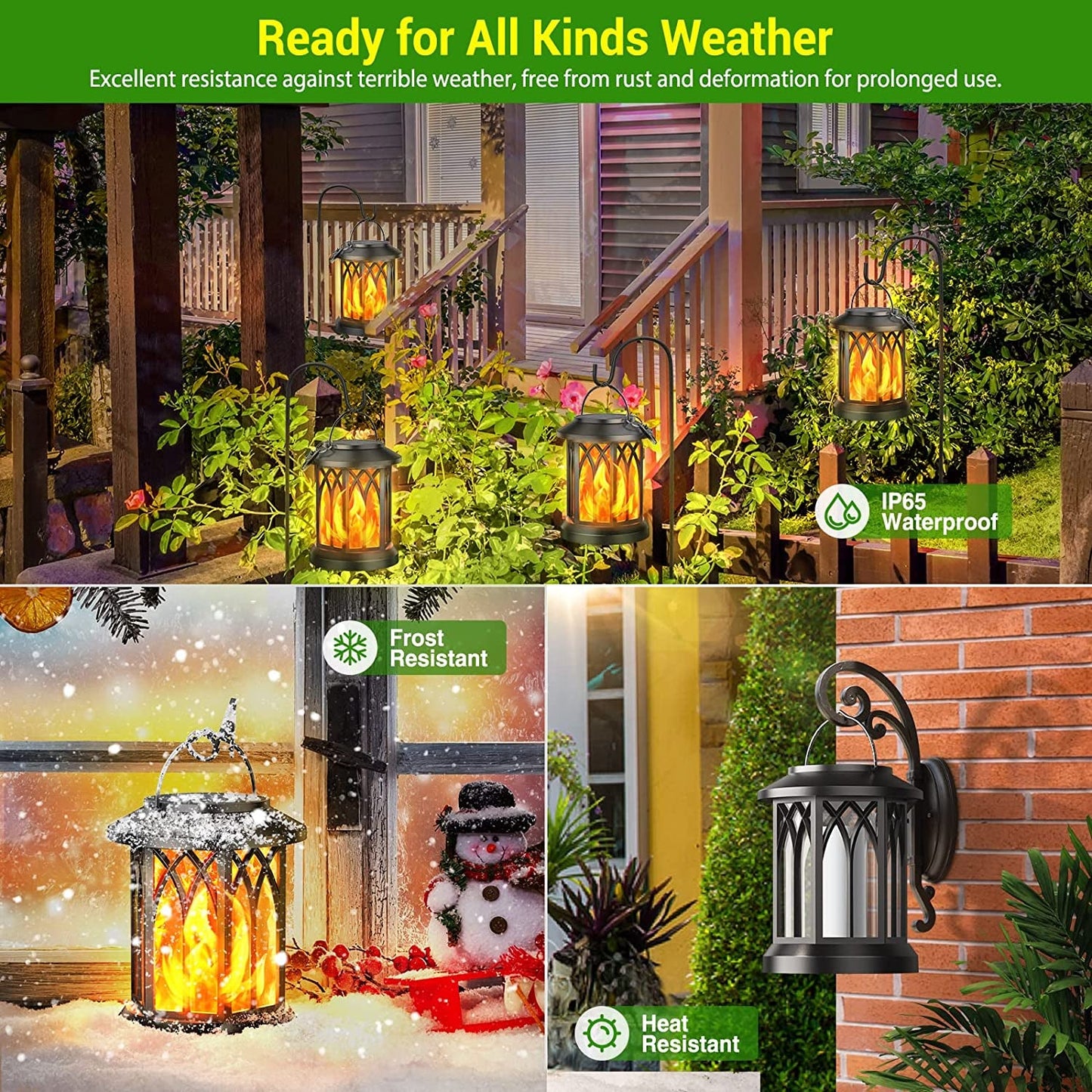 KOOPER Solar Lanterns – Vivid Dancing Flame Outdoor Lights for Garden & Patio creating warm ambiance in all weather conditions.