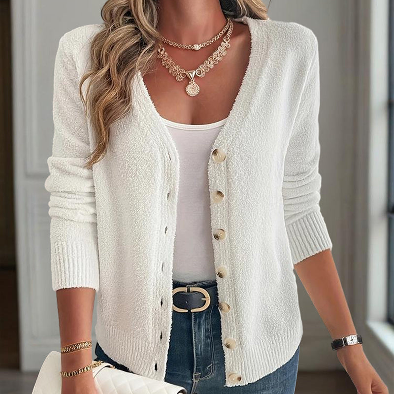 Women's V-Neck Button Front Long Sleeve Knit Cardigan