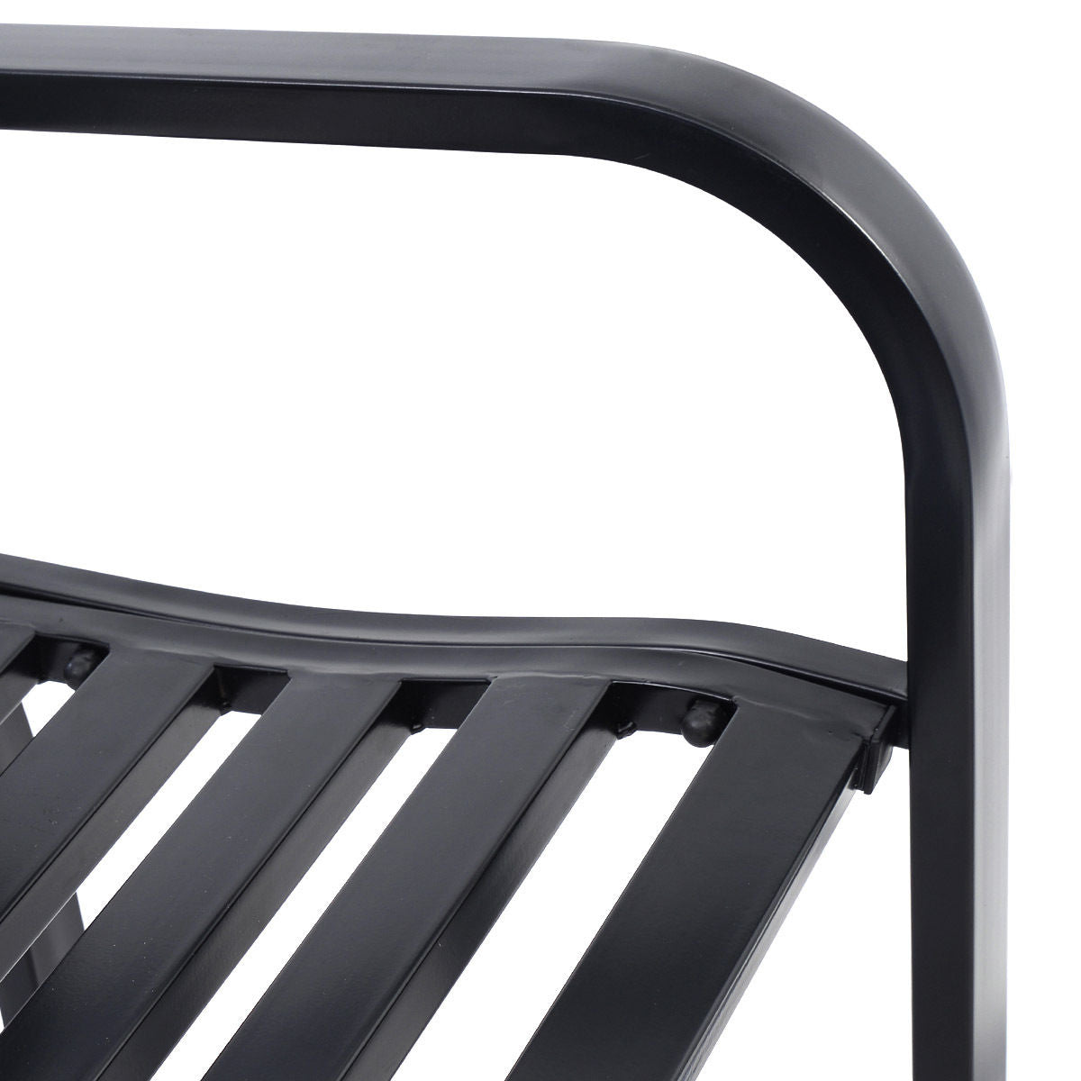 Close-up of Bench Deck with Steel Frame for outdoor showing steel construction and PVC backrest mesh design.