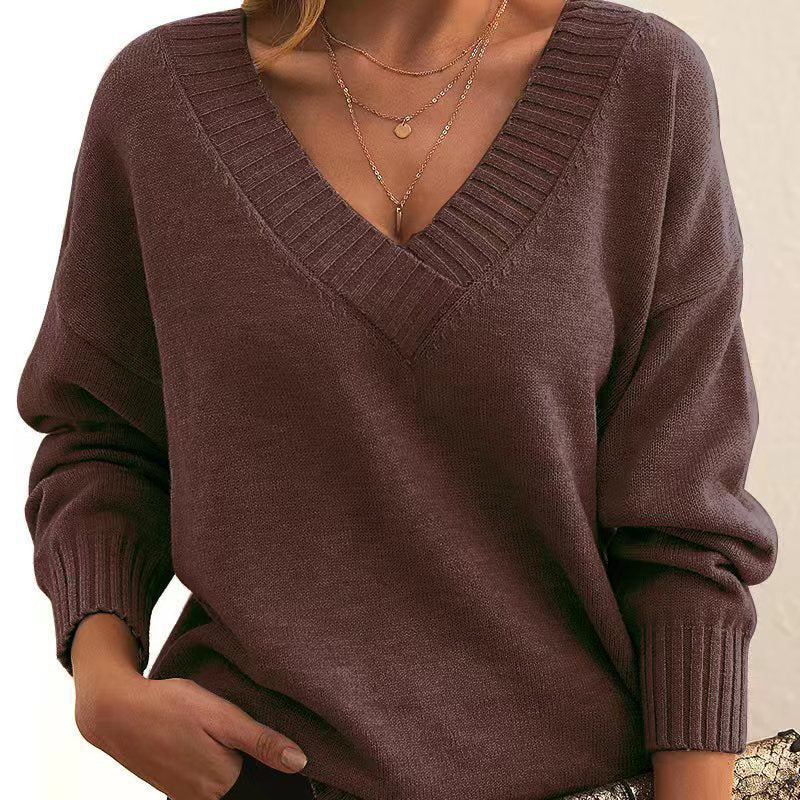 Women’s V-Neck Drop Shoulder Sweater | Casual Long Sleeve Pullover