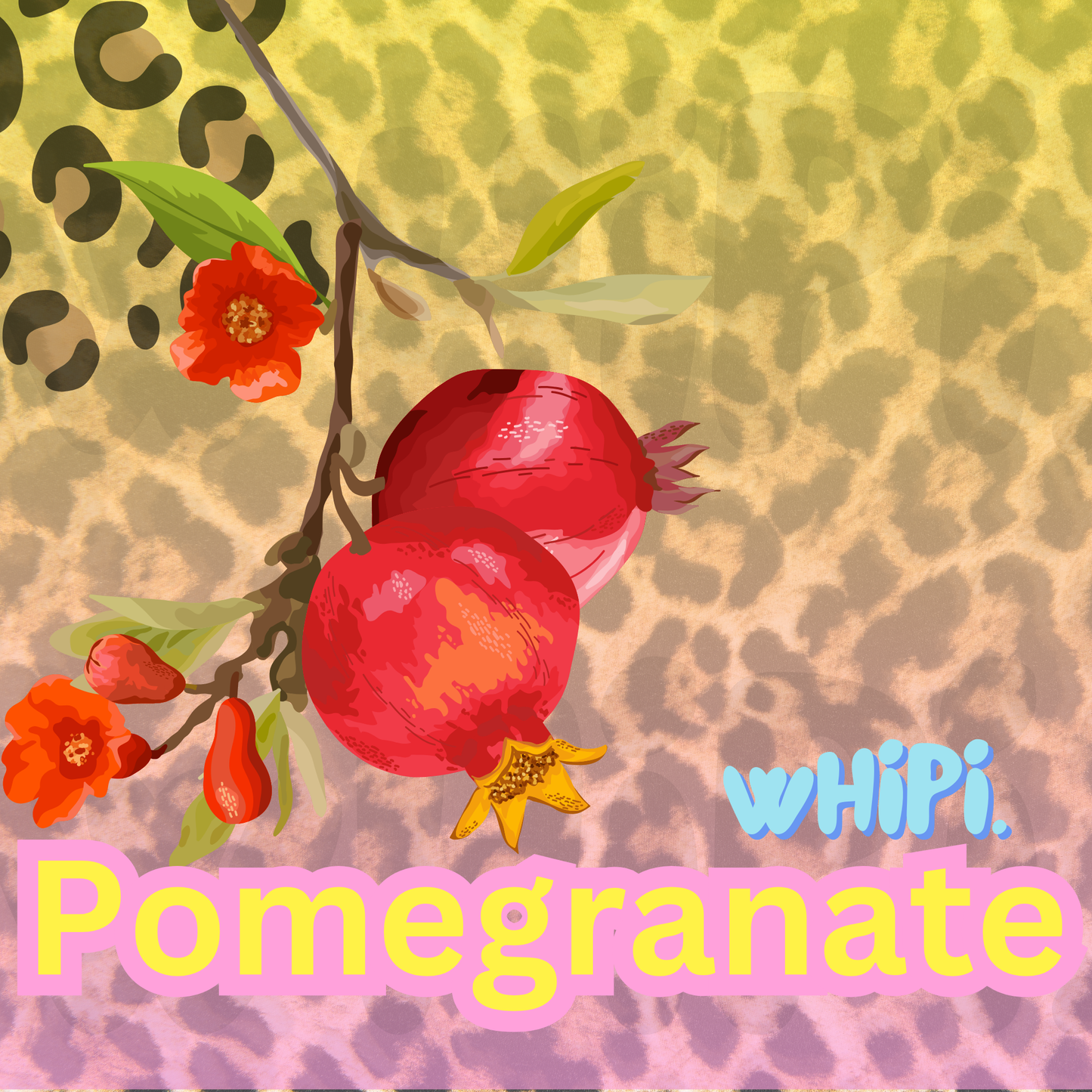 Pomegranate illustration with leopard print background, related to Happy Super Fruit Toner