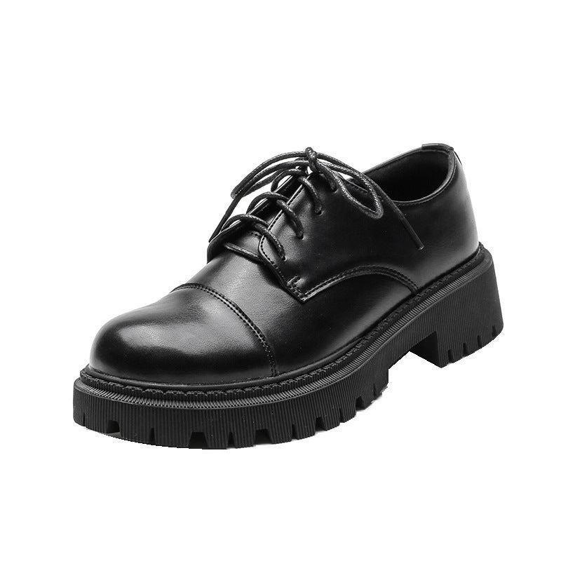 Women’s Solid-Color Retro Slip-On Platform Shoes in black, featuring chunky platform sole and vintage-inspired design for chic style.