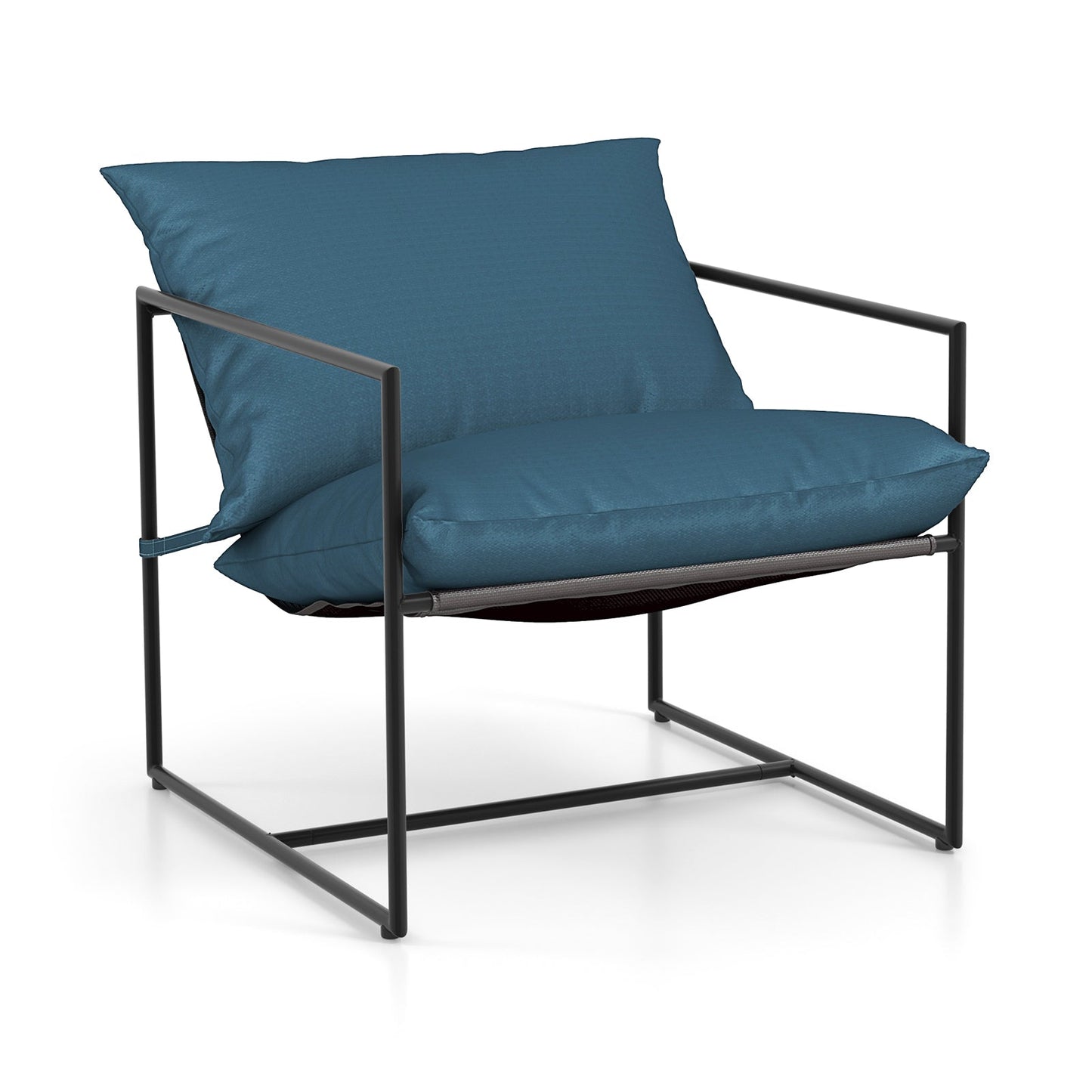 2 Pieces Sling Accent Chair Leisure Chair with Weatherproof Seat Fabric Indoor Outdoor-Navy with ergonomic design