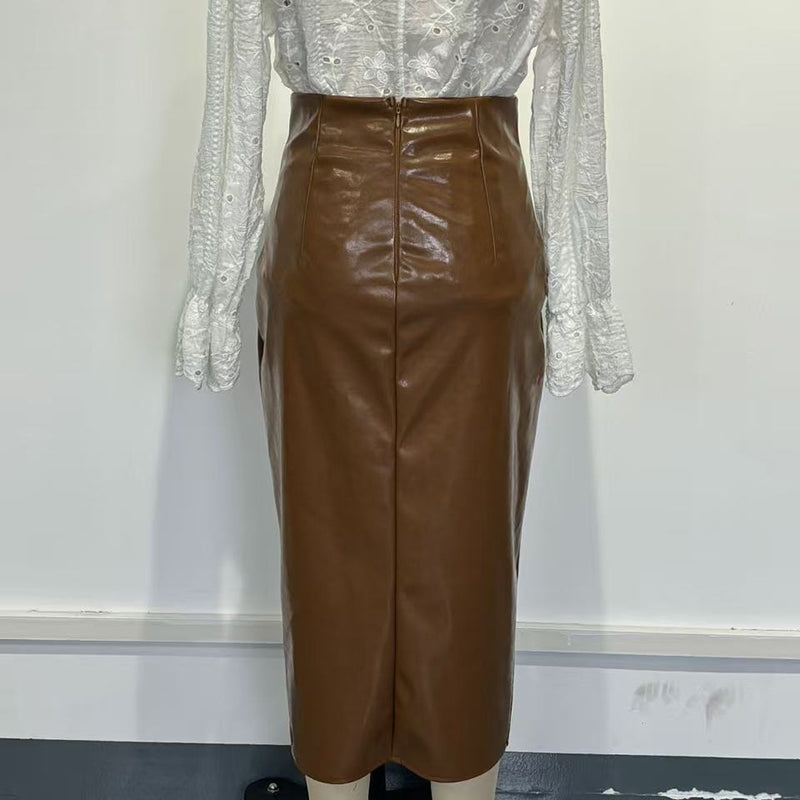 Women’s Faux Leather High-Waisted Bodycon Midi Skirt