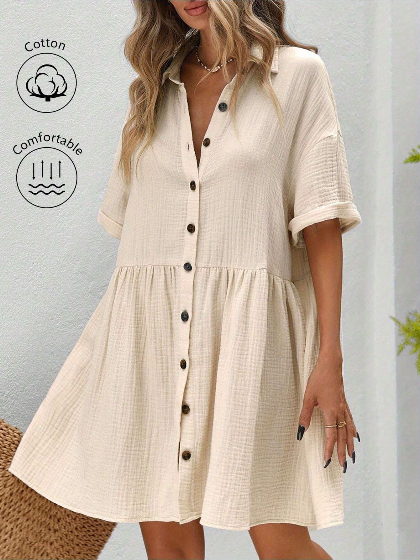 Women’s Ruffle Hem Shirt Dress – Loose Fit Summer Holiday Style
