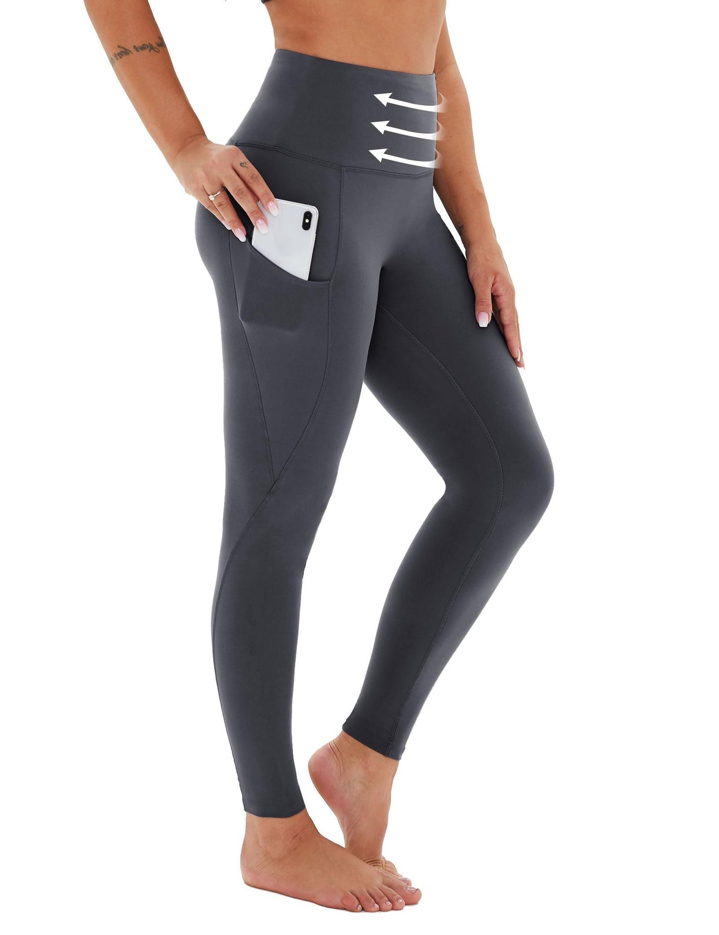 Cropped High-Waisted Yoga Pants with Diagonal Pockets