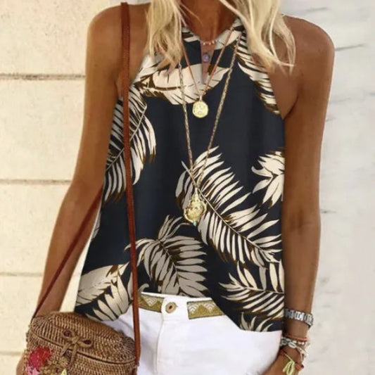 Women’s V-Neck Printed Off-Shoulder Vest Top
