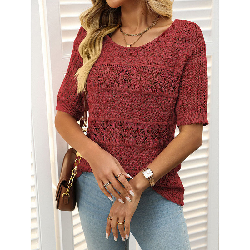 Women’s Short Sleeve Crochet Knit Hollow-Out Top