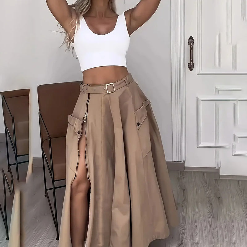 Women’s Cropped Vest & High-Waisted Slit Skirt Matching Set