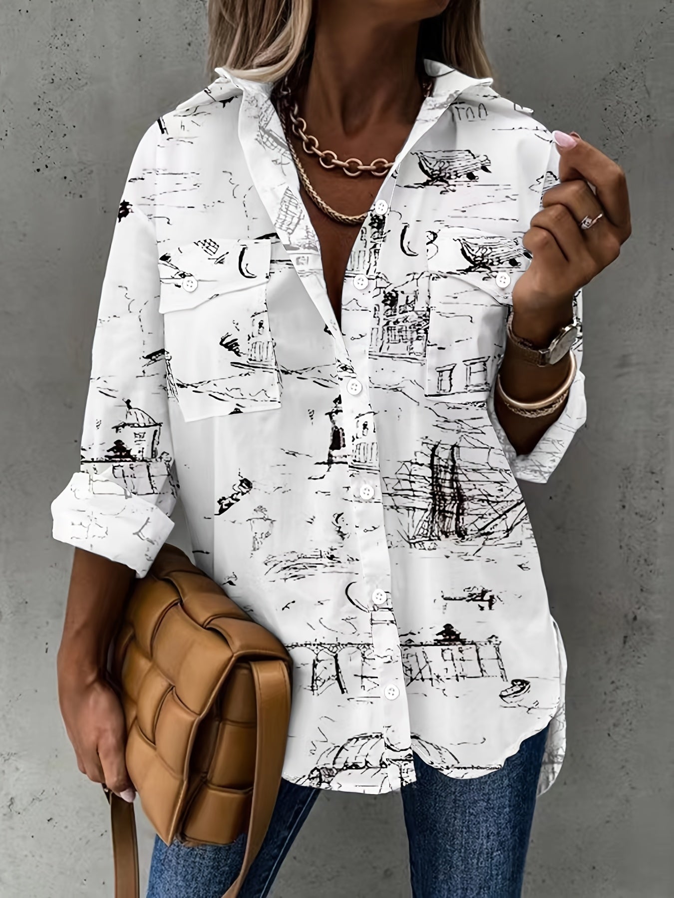 Women’s Casual Long Sleeve Shirt with Pocket