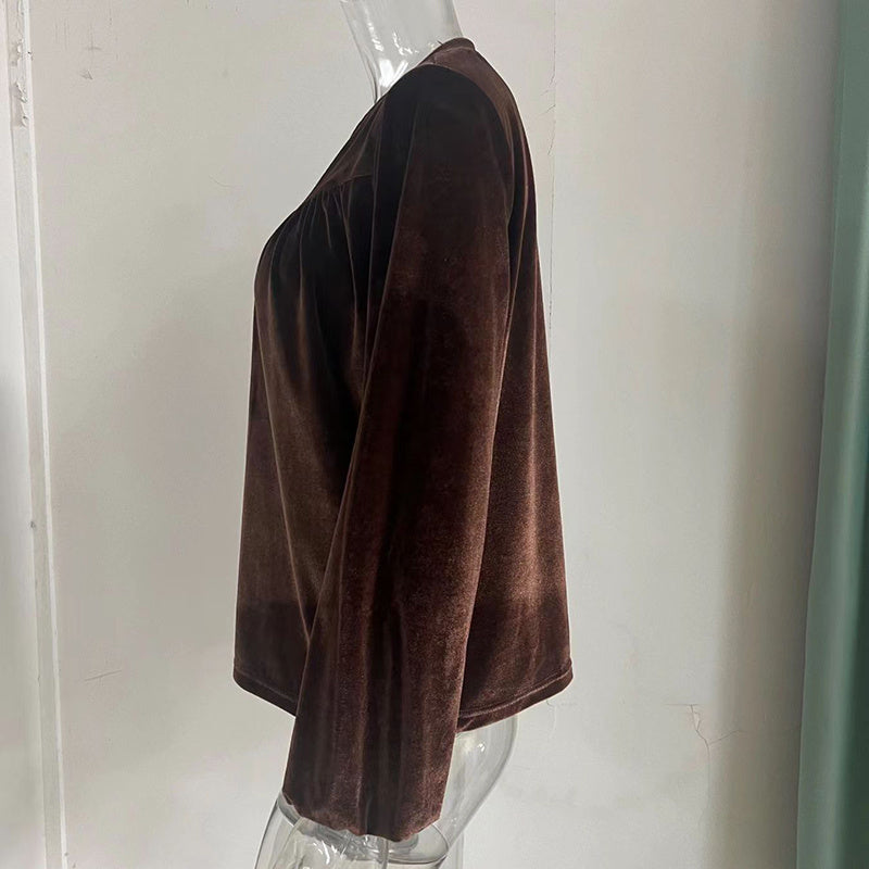 Women's Solid Color V-Neck Button Detail Long Sleeve Pullover