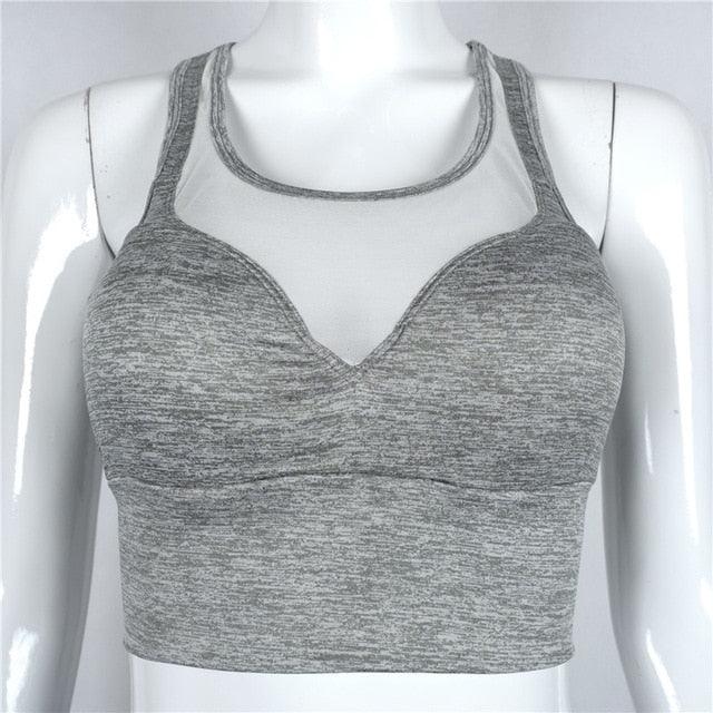 Mesh Insert Sports Bra Yoga Top | Stylish Country Girl Activewear for Fitness & Yoga in gray with modern mesh design.