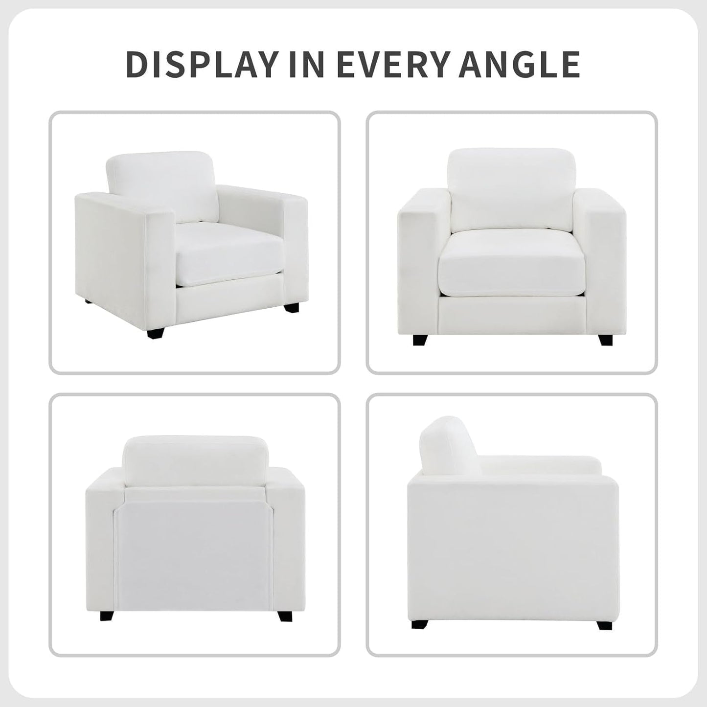 39 Inch Oversized Chenille Upholstered Accent Chair displayed from different angles