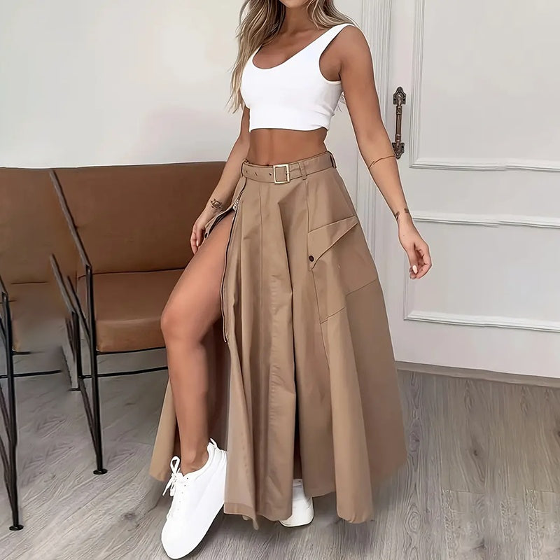 Women’s Cropped Vest & High-Waisted Slit Skirt Matching Set
