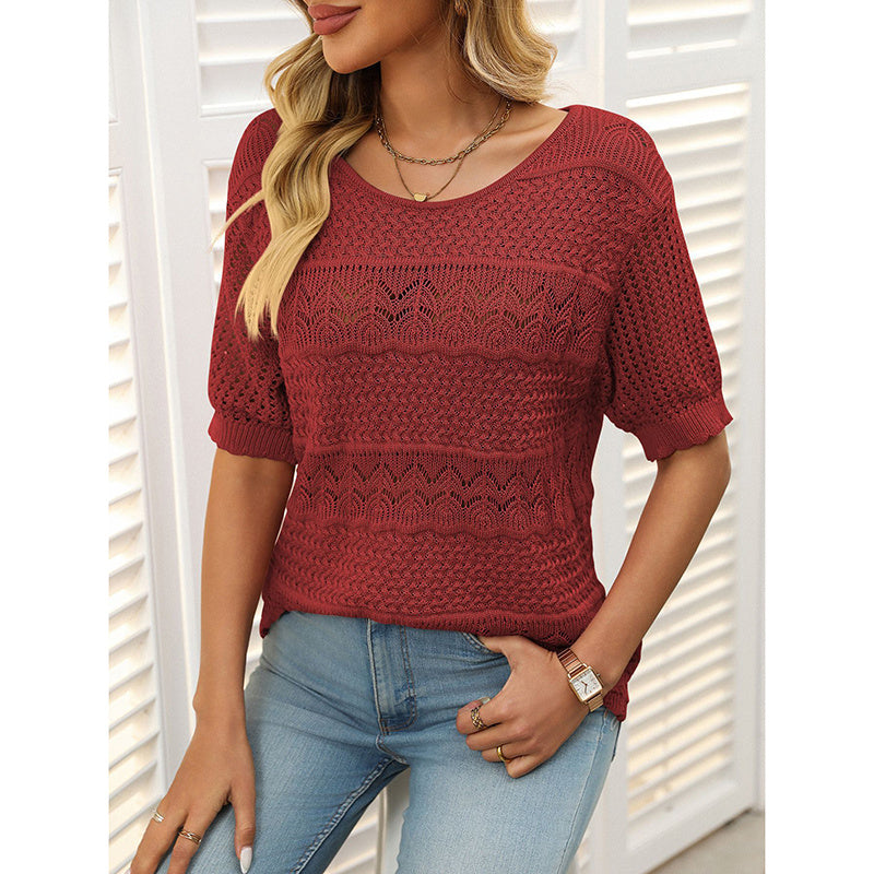 Women’s Short Sleeve Crochet Knit Hollow-Out Top
