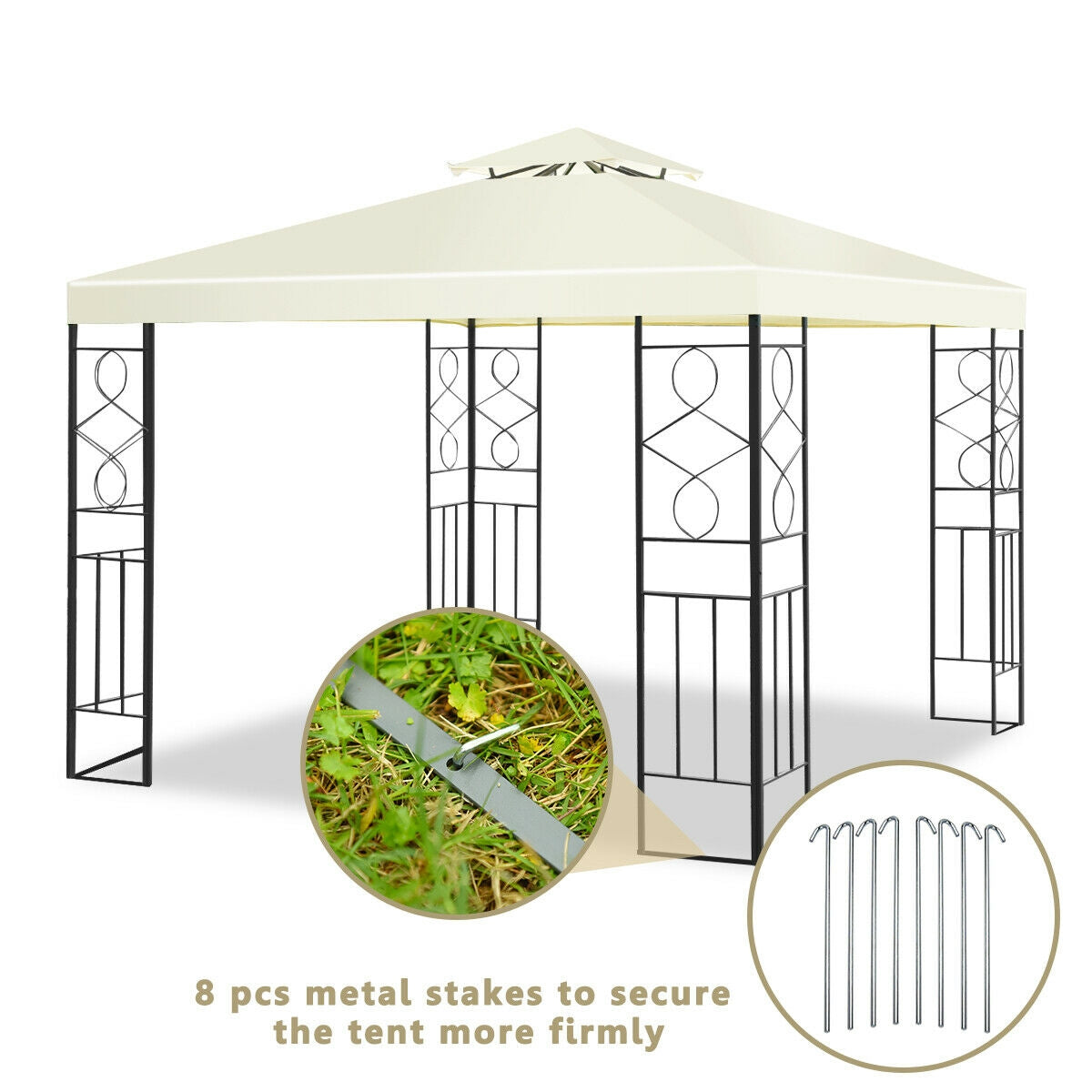 2 Tiers 10 x 10 Feet Patio Gazebo Canopy Tent with metal stakes for stability