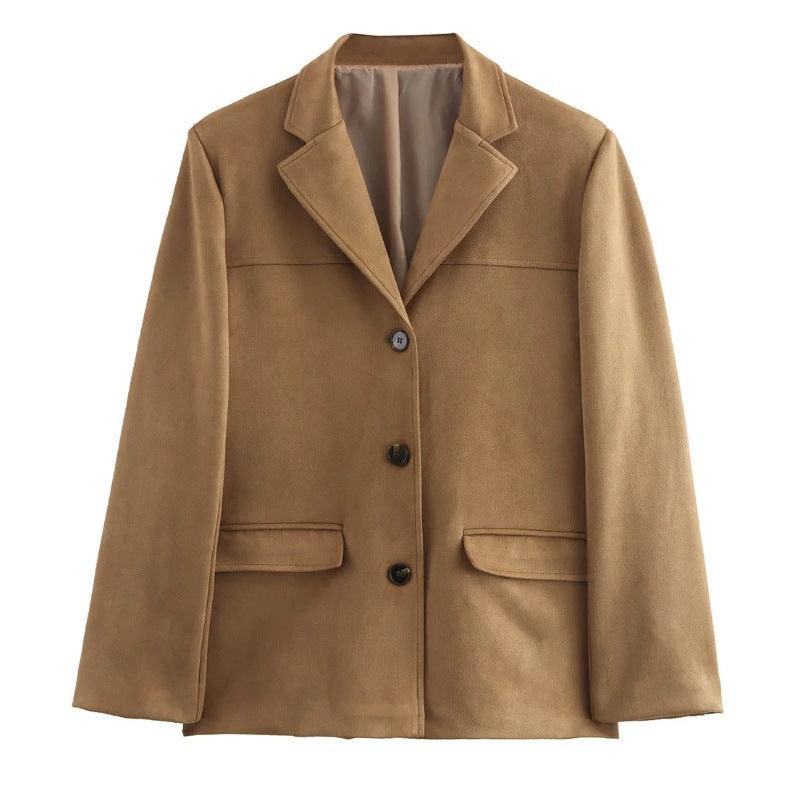 Timeless Suede Princess Jacket - Chic Mocha and Latte Retro Jacket for Women with flip collar and front pockets