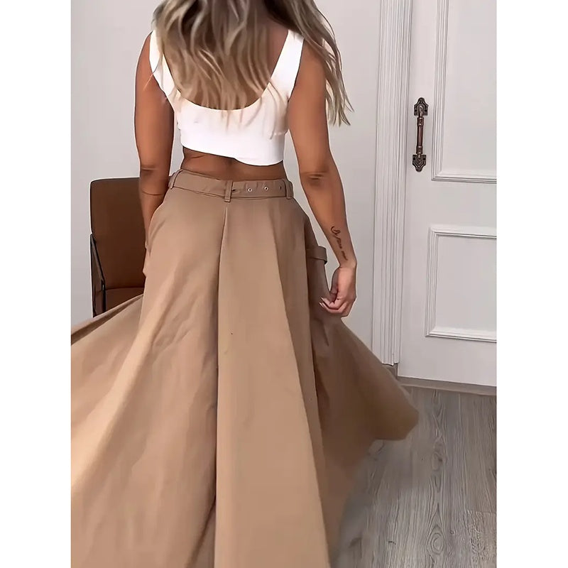 Women’s Cropped Vest & High-Waisted Slit Skirt Matching Set