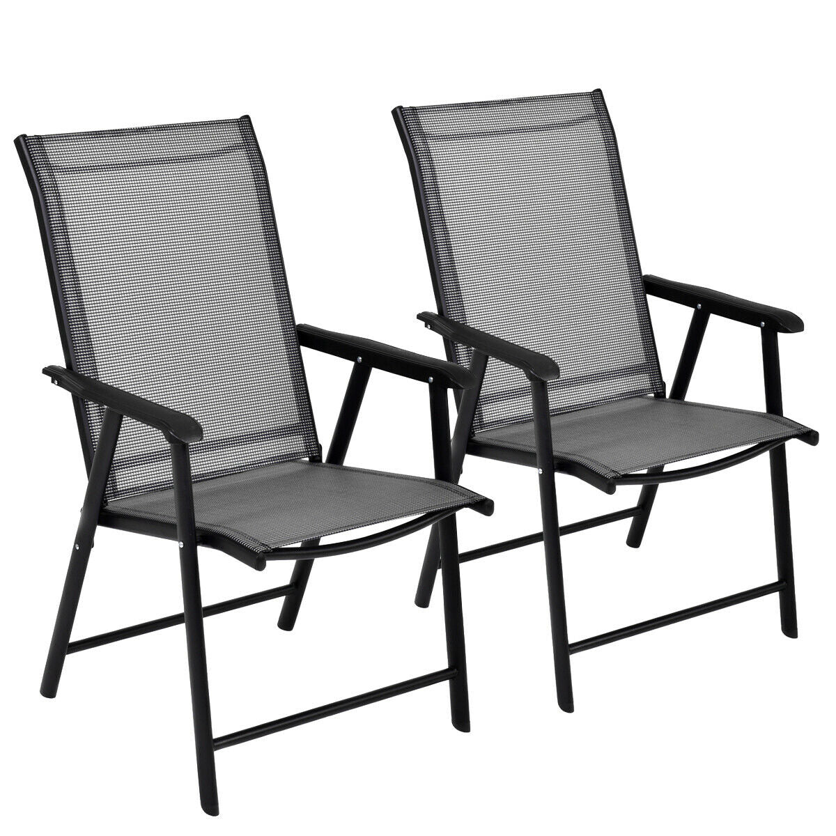 Set of 2 Outdoor Patio Folding Chairs-Gray with metal frame and ergonomic armrests, ideal for indoor and outdoor use.