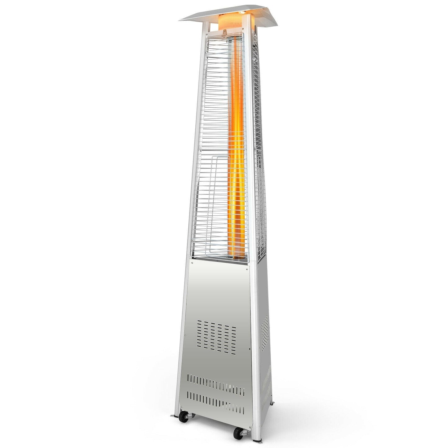 42 000 BTU Stainless Steel Pyramid Patio Heater With Wheels for outdoor heating in winter
