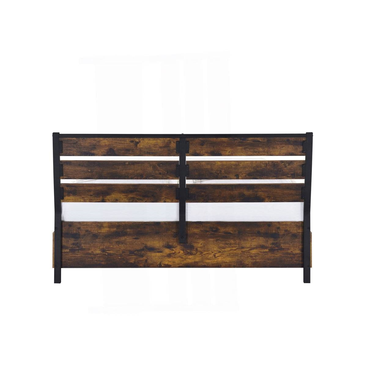 King Size Industrial Slatted Headboard Platform Bed Frame with 6 Storage Drawers in rustic oak and black finish