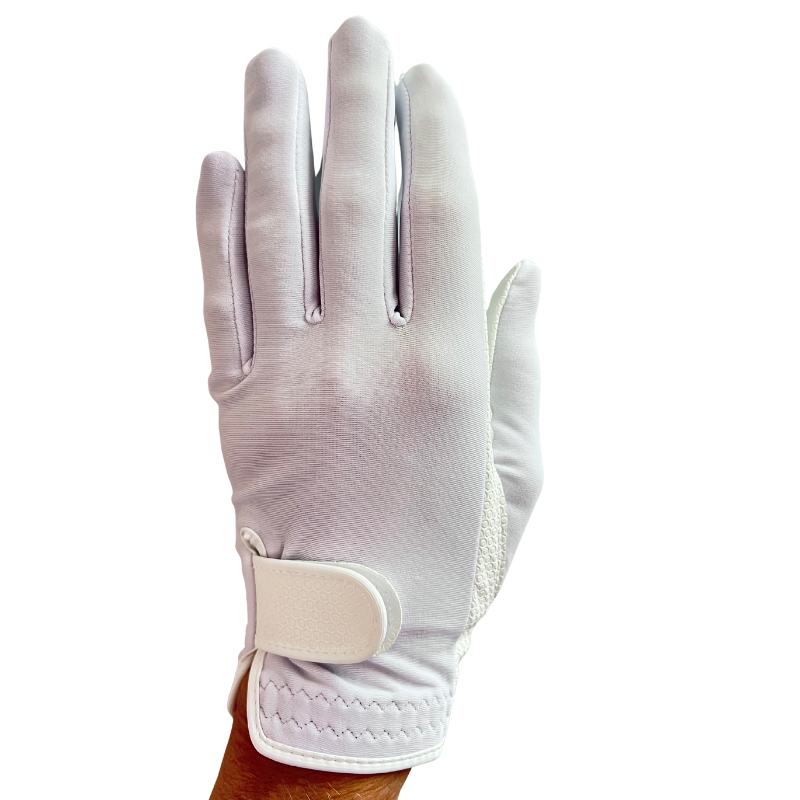 White glove showcasing Nailed Golf All Weather Gloves - Elongated Sizing, featuring breathable Lycra and textured synthetic palm for better grip.