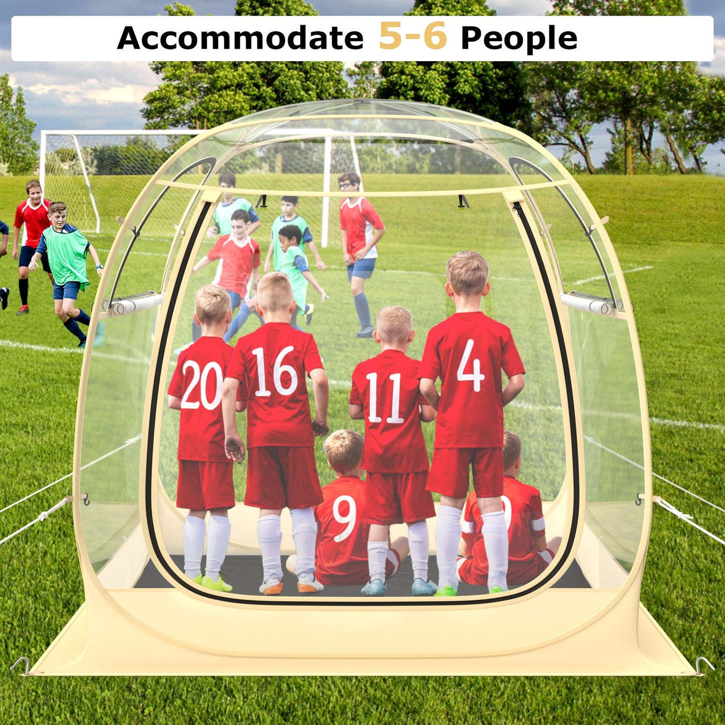 Instant Pop up Sports Tent with Carrying Bag and Floor Mat for 1-2/5-6 People-M at a soccer game