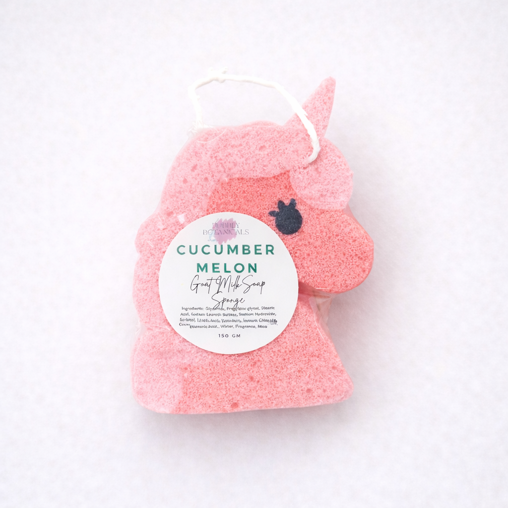 Goat Milk Soap Infused Sponge - Cucumber Melon Scent Unicorn - Lasts up to 6 weeks