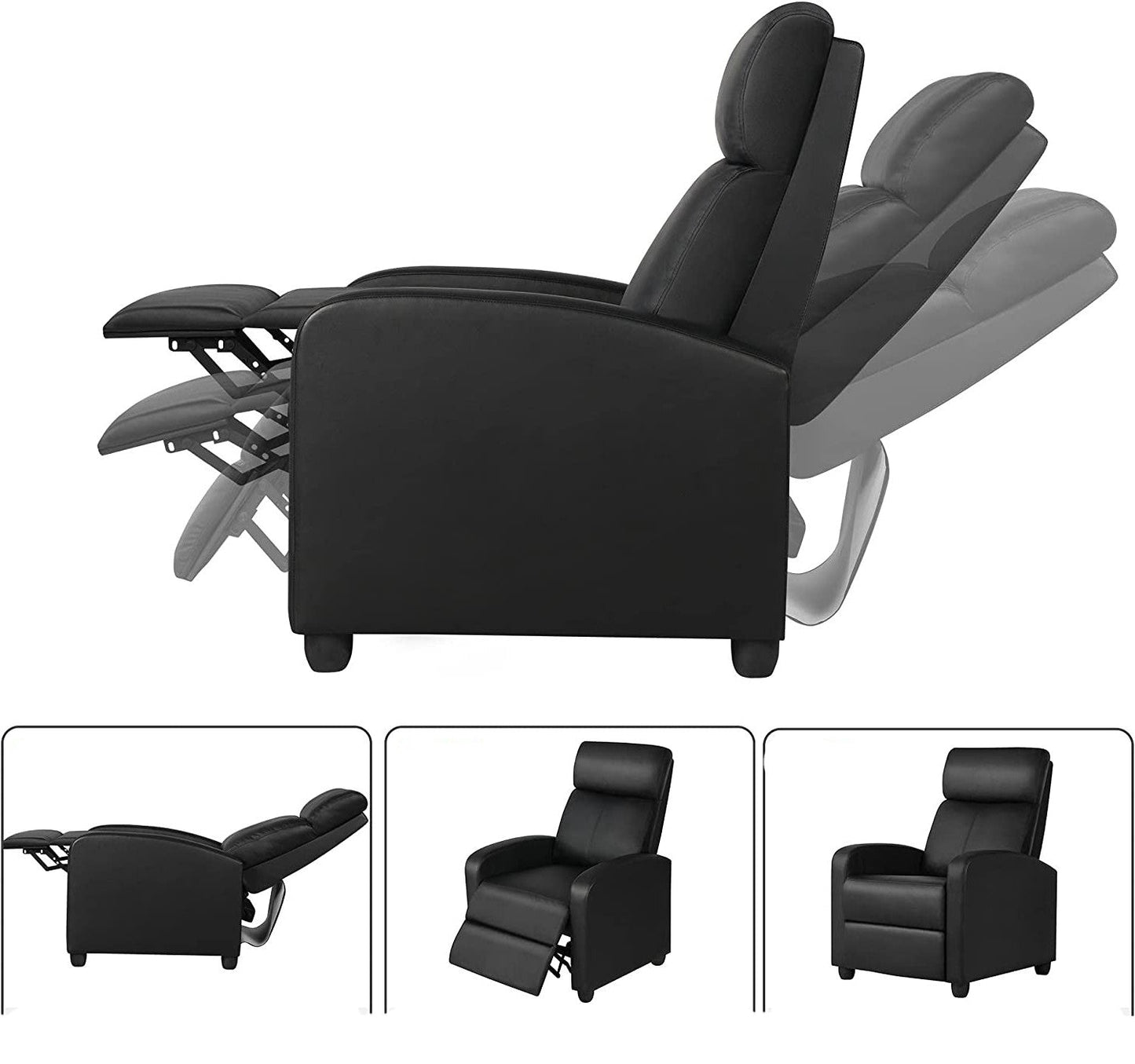 Dark Brown High-Density Faux Leather Push Back Recliner Chair with adjustable reclining settings