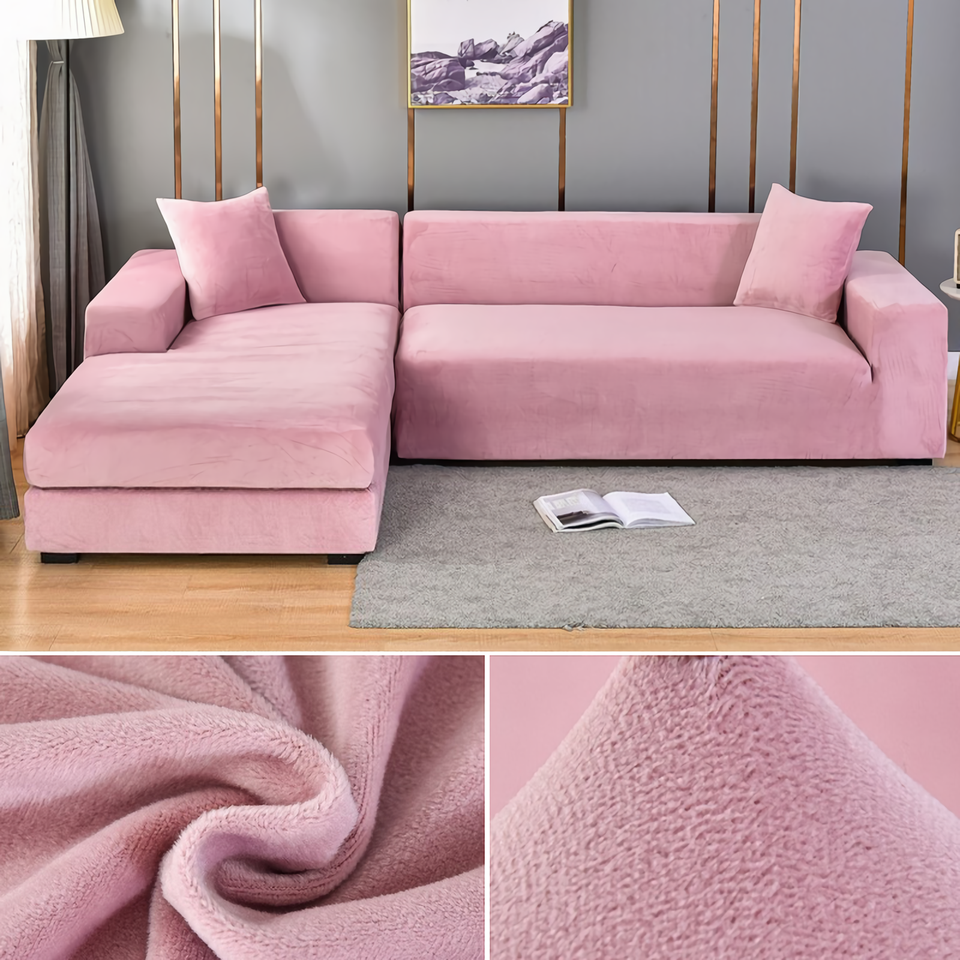 Stretchable Thick Velvet Sofa Cover for L Shaped Corner Sofa in Living Room Fits 1/2/3/4 Seater Couches