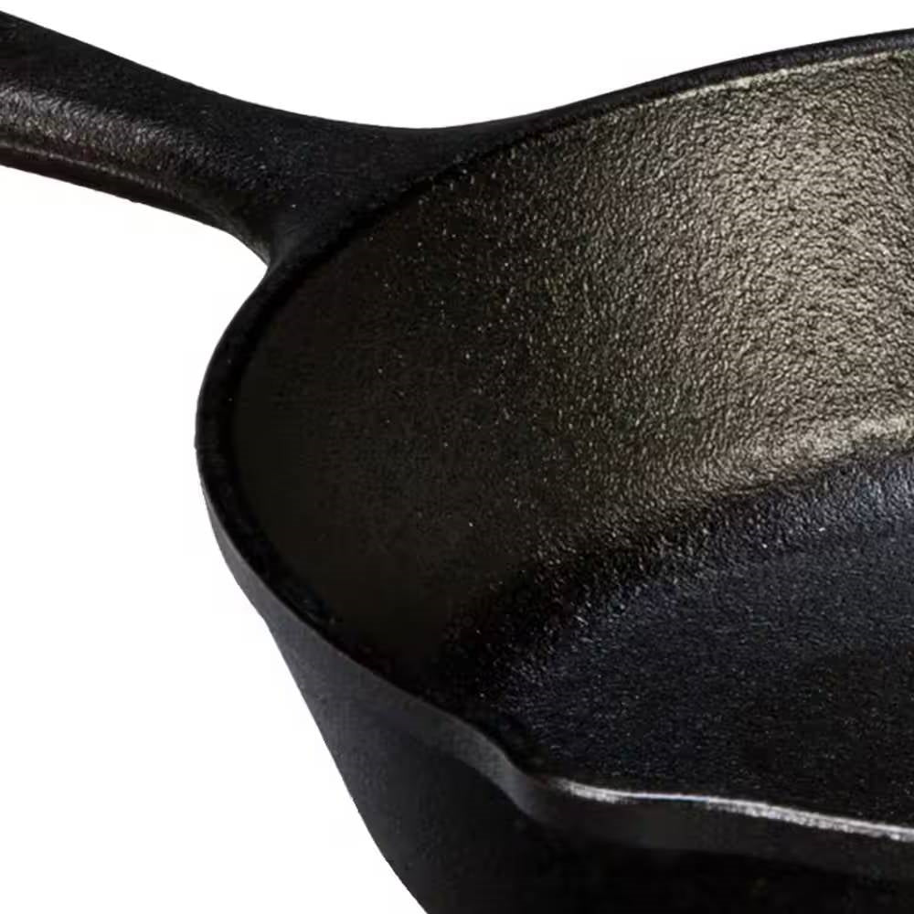 8-inch Pre-Seasoned Cast Iron Skillet Frying Pan with Pour Spouts Made in USA, highlighting dual handle and non-stick surface.