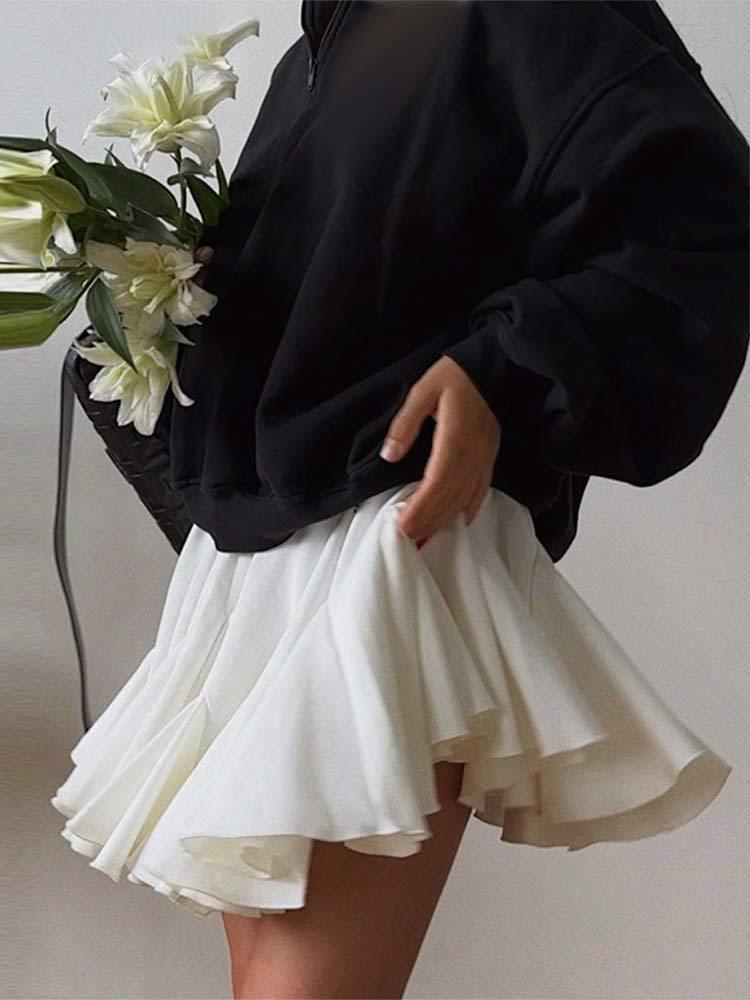 Vintage Pleated Ruffled Mini Skirt | Country Girl Festival & Rodeo Skirt in white with playful ruffles and micro bullet waistline.