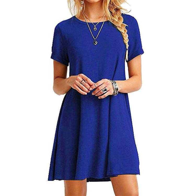 Cowgirl Chic Casual Short Sleeved Dress in blue, showcasing its relaxed fit and style, perfect for casual cowgirl looks.