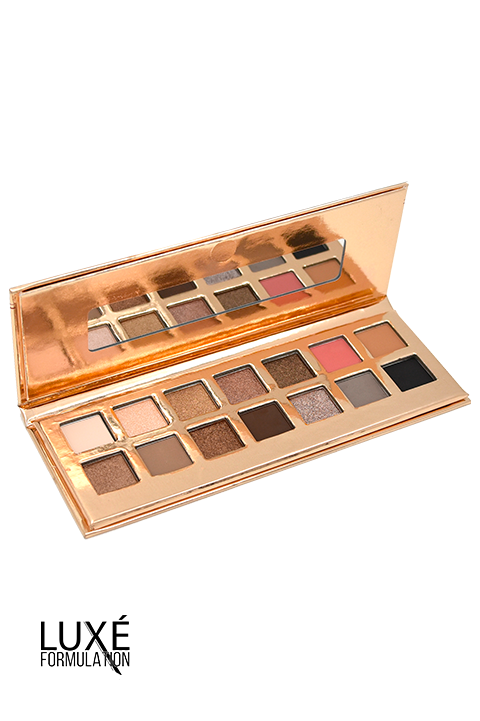 Dazzle - GES17 eyeshadow palette with 14 neutral and metallic shades for professional makeup applications.