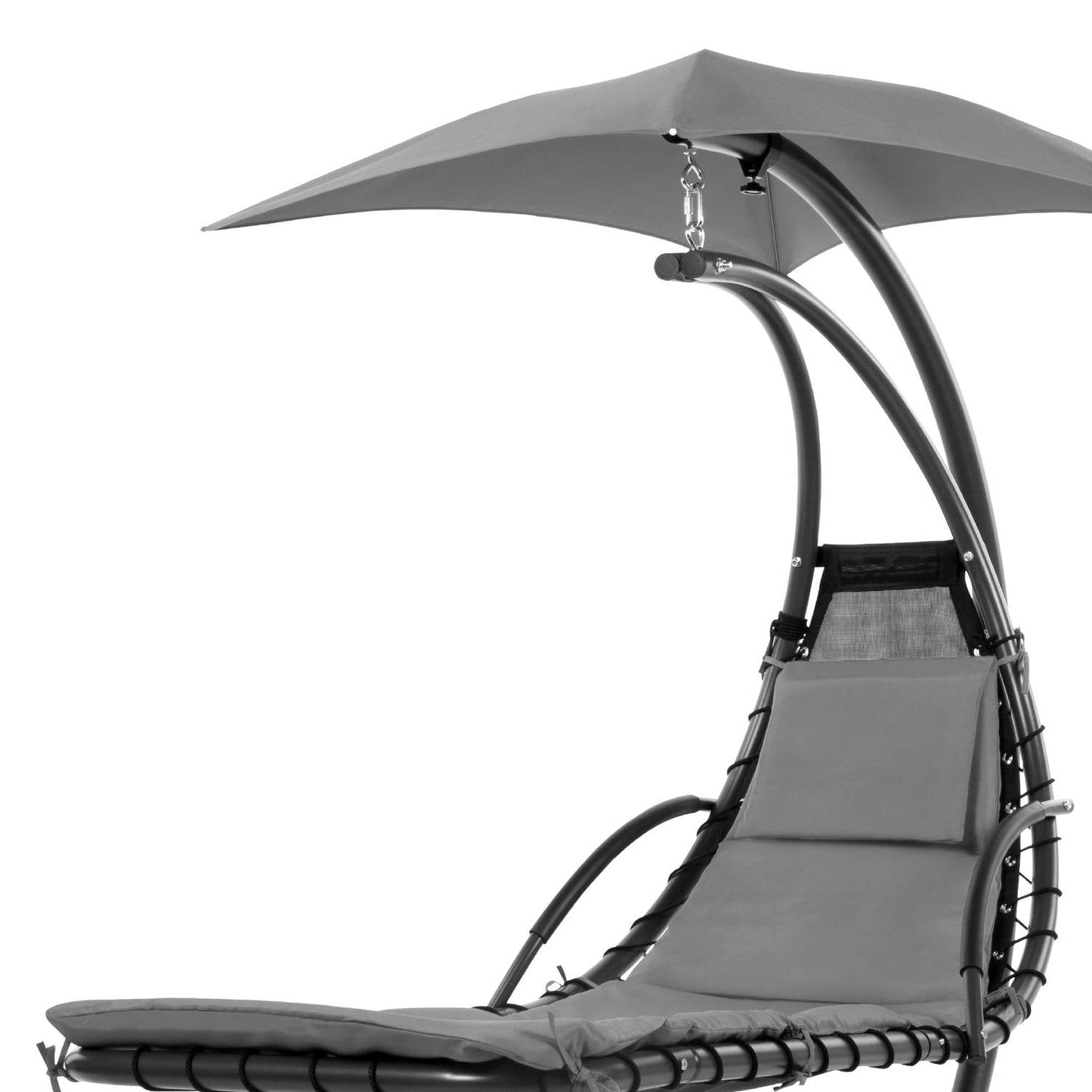 Grey Single Person Sturdy Modern Chaise Lounger Hammock Chair Porch Swing with canopy and cushion