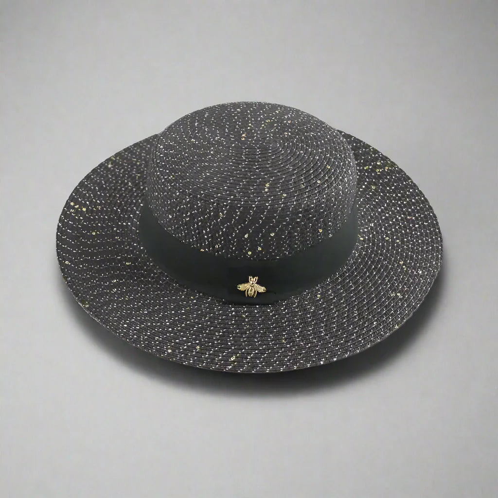 Women’s Straw Fedora with Metallic Bee Accent