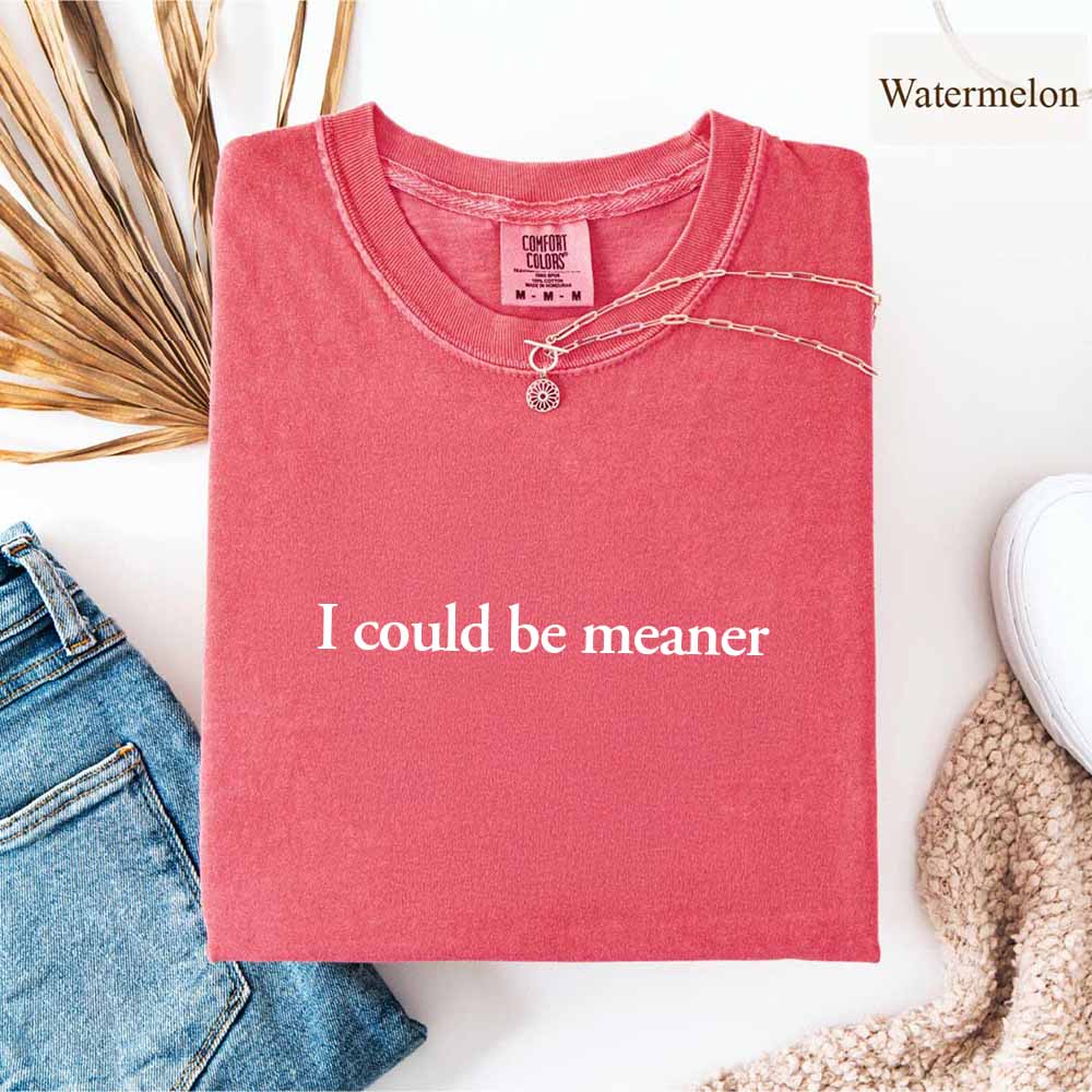 I Could Be Meaner Funny Sarcastic Tee in watermelon color, trendy streetwear for bold styles.