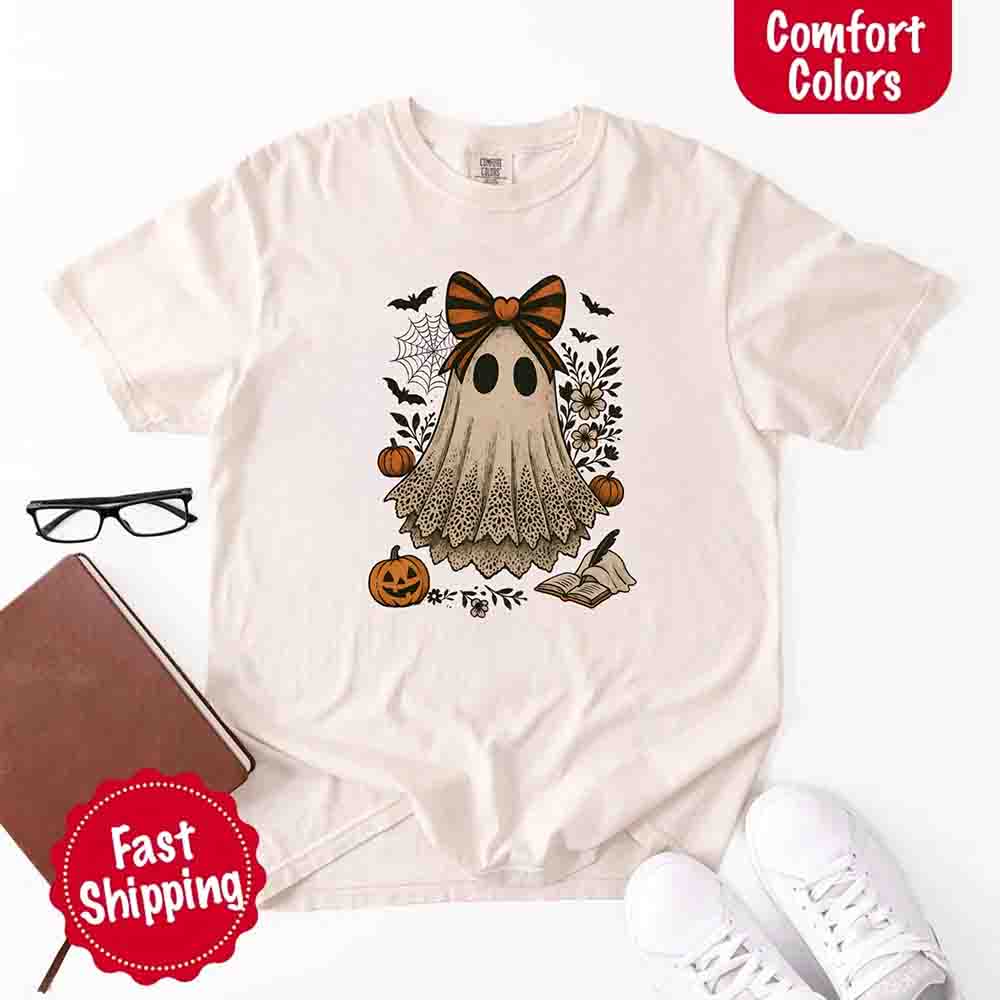 Lace Ghost Comfort Colors Halloween Shirt – Women’s Spooky Tee
