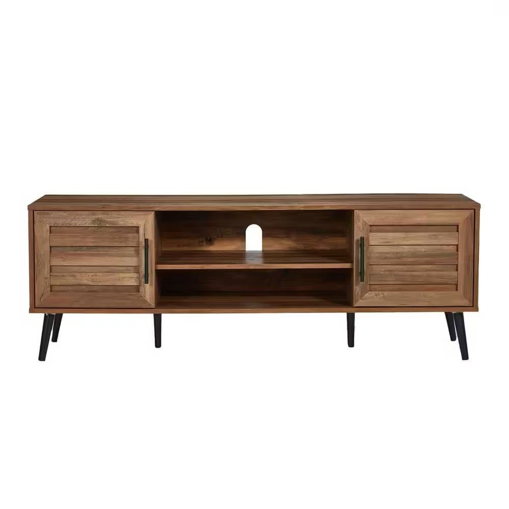Modern Rustic Wood Finish TV Stand with Mid-Century Legs - for TV up to 65-inch featuring side cabinets and stylish design.