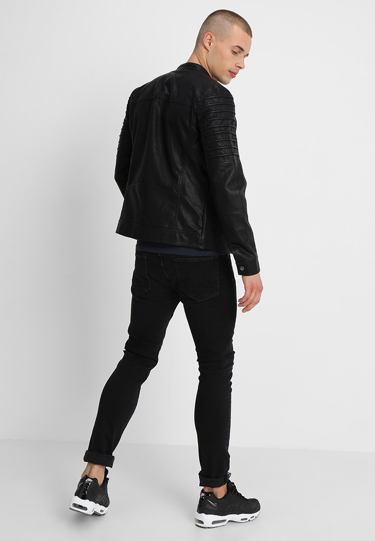 Vieno Faux Cafe Racer Leather Jacket