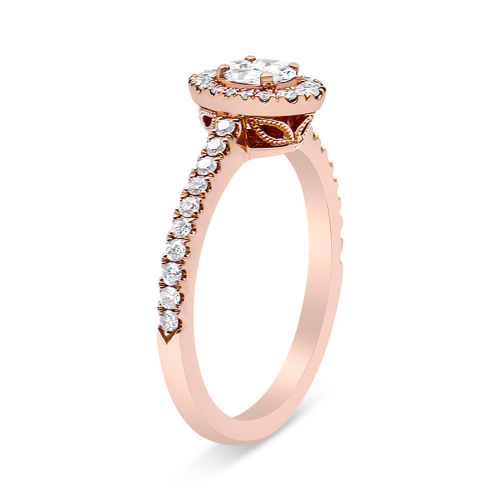 18K Rose Gold 1/2 Cttw Composite Marquise Composite Diamond Oval Shaped Halo Engagement Ring (F-G Color, VS1-VS2 Clarity) - Ring Size 7