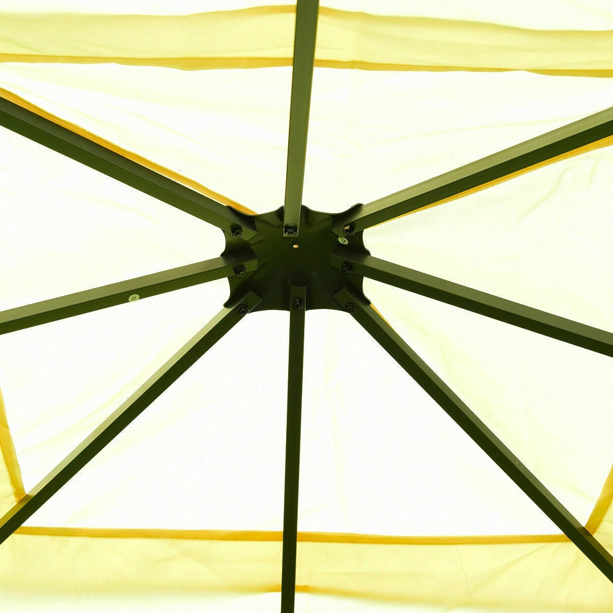 10 x 10 Ft Outdoor Steel Frame Gazebo Shelter with Waterproof Polyester Canopy showing interior support structure