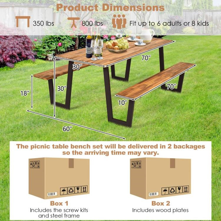 Modern Wooden Picnic Table with 2 Benches Outdoor Patio Dining Set dimensions and delivery information.