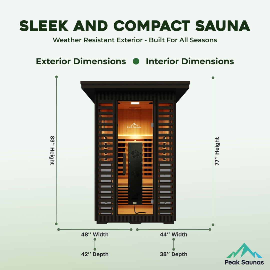 Peak Saunas Patagonia 2-Person Outdoor Full Spectrum Infrared Sauna with XL Medical-Grade Red Light Therapy and Smart WiFi App Control