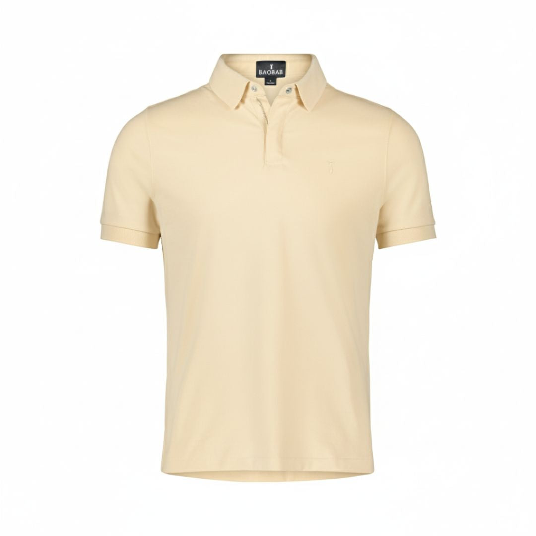 Baobab Short Sleeve Perfect Polo with StaySharp Collar and Microfiber Cloth, wrinkle-free and fade-resistant in beige color.