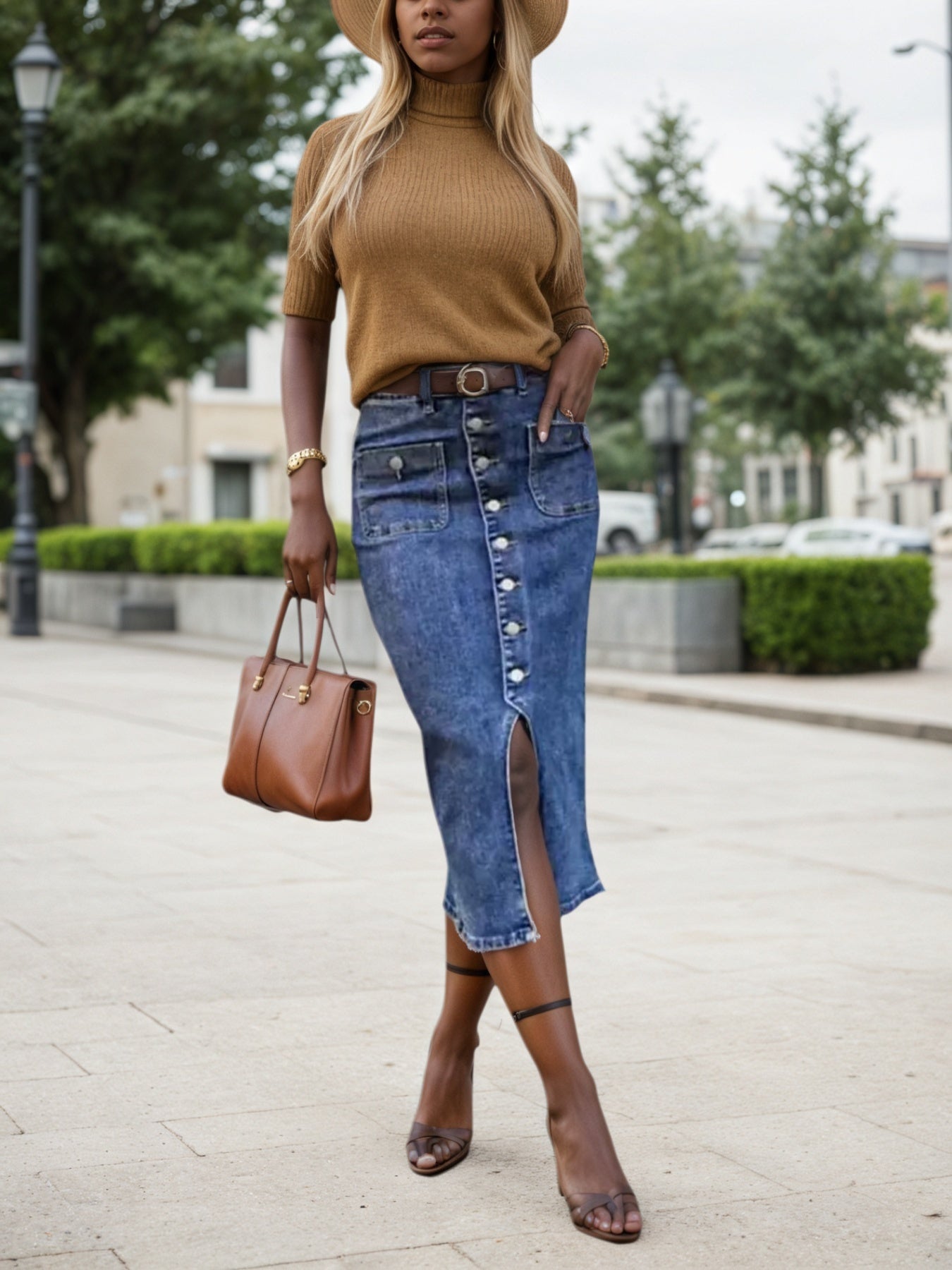 Women’s Elastic Denim Skirt – Plus Size Medium-Long Split Dress