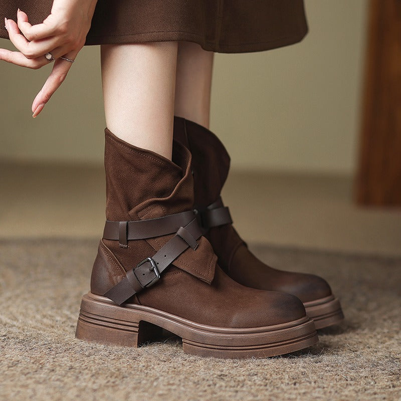 Women’s Brown Retro British-Style Ankle Boots | Autumn Winter Boots