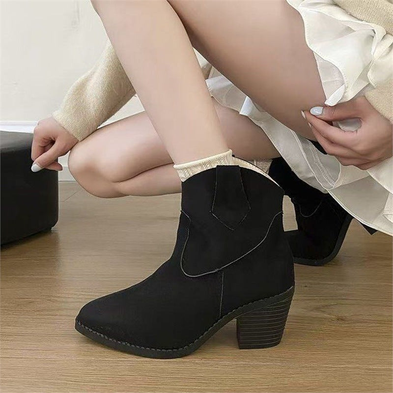 Women’s Retro Sock Cuff Booties – Stylish Ankle Boots with Stretch Cuff