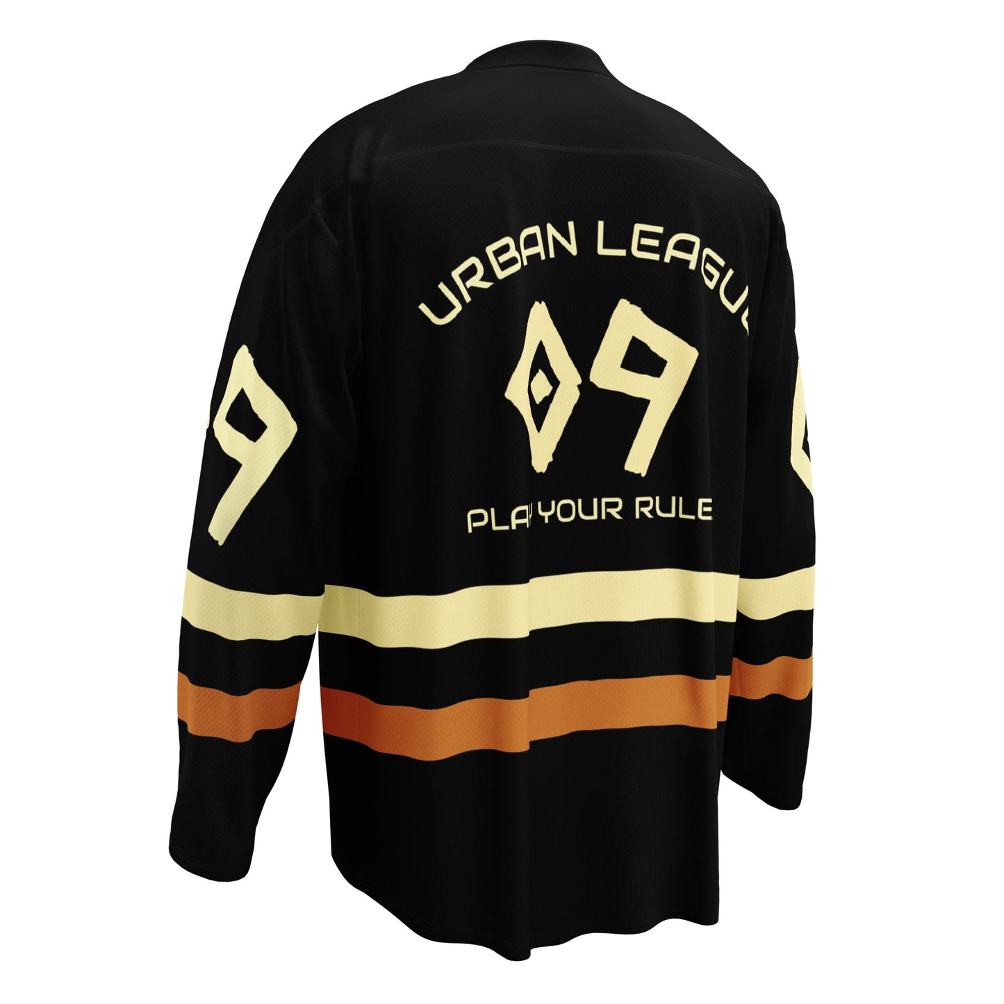 Men’s “District 09” Streetwear Hockey Jersey – Premium Recycled Polyester | Moisture-Wicking | Relaxed Fit, back view showing design details.