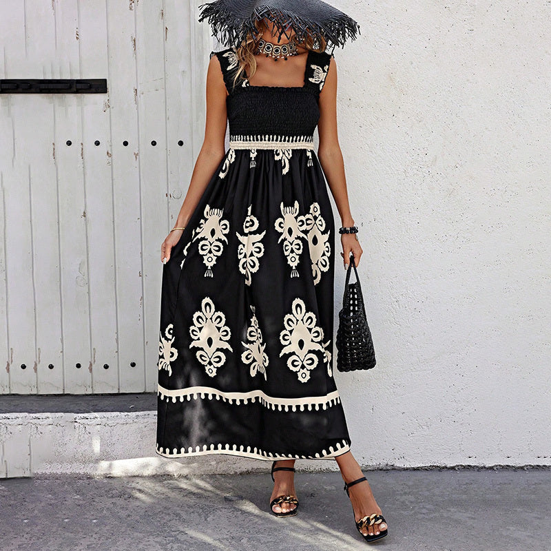 Women’s Wide-Strap Printed Maxi Dress